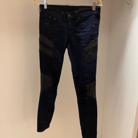 Rag n Bone Leather Paneled Skinny Jeans - Picture 1 of 4